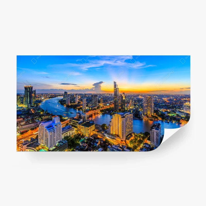 Papier peint panorama urbain au coucher de soleil sur Bangkok – Wallnifity®