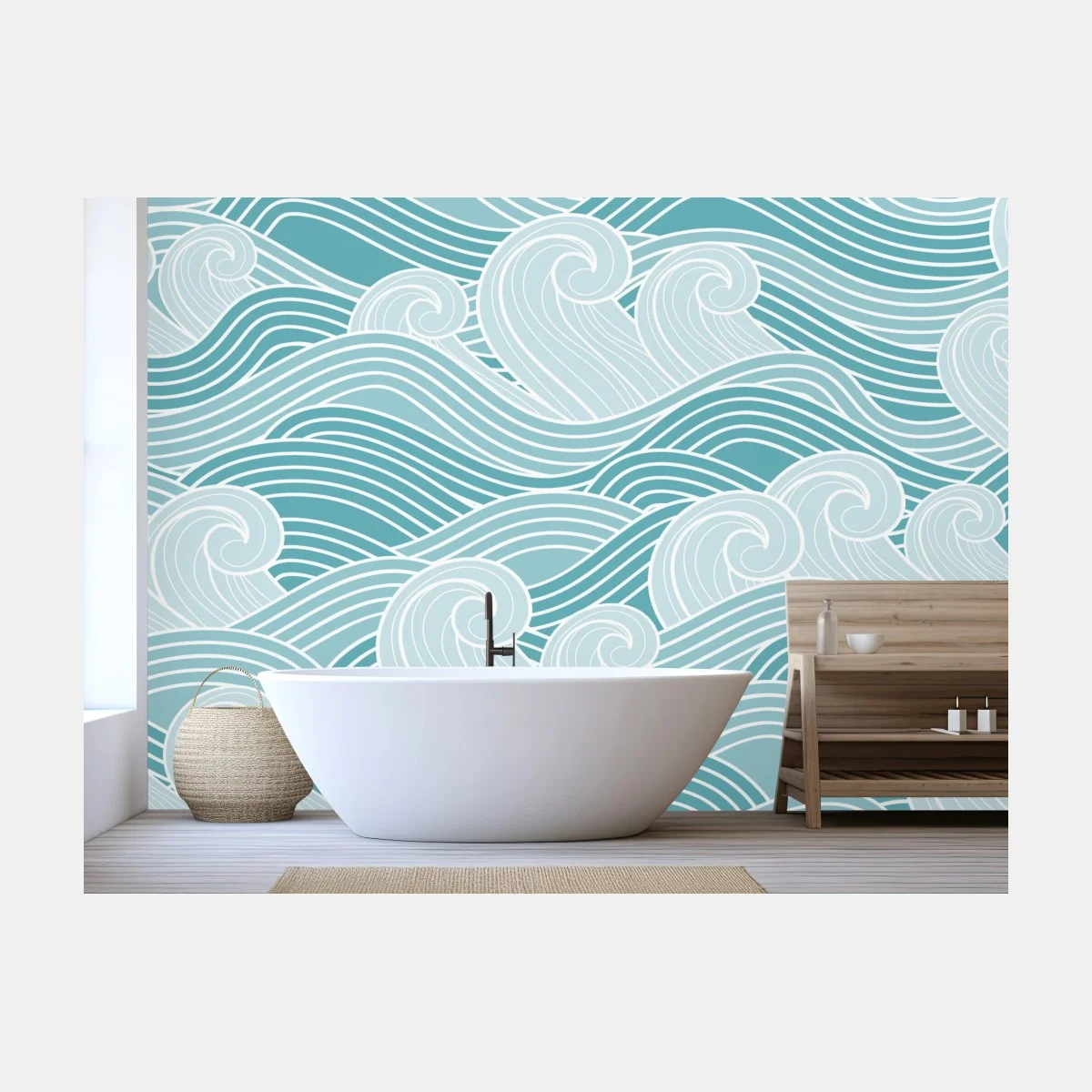 Papier peint océan stylisé en vagues turquoises – Wallnifity® Papier peint océan stylisé en vagues turquoises – Wallnifity®