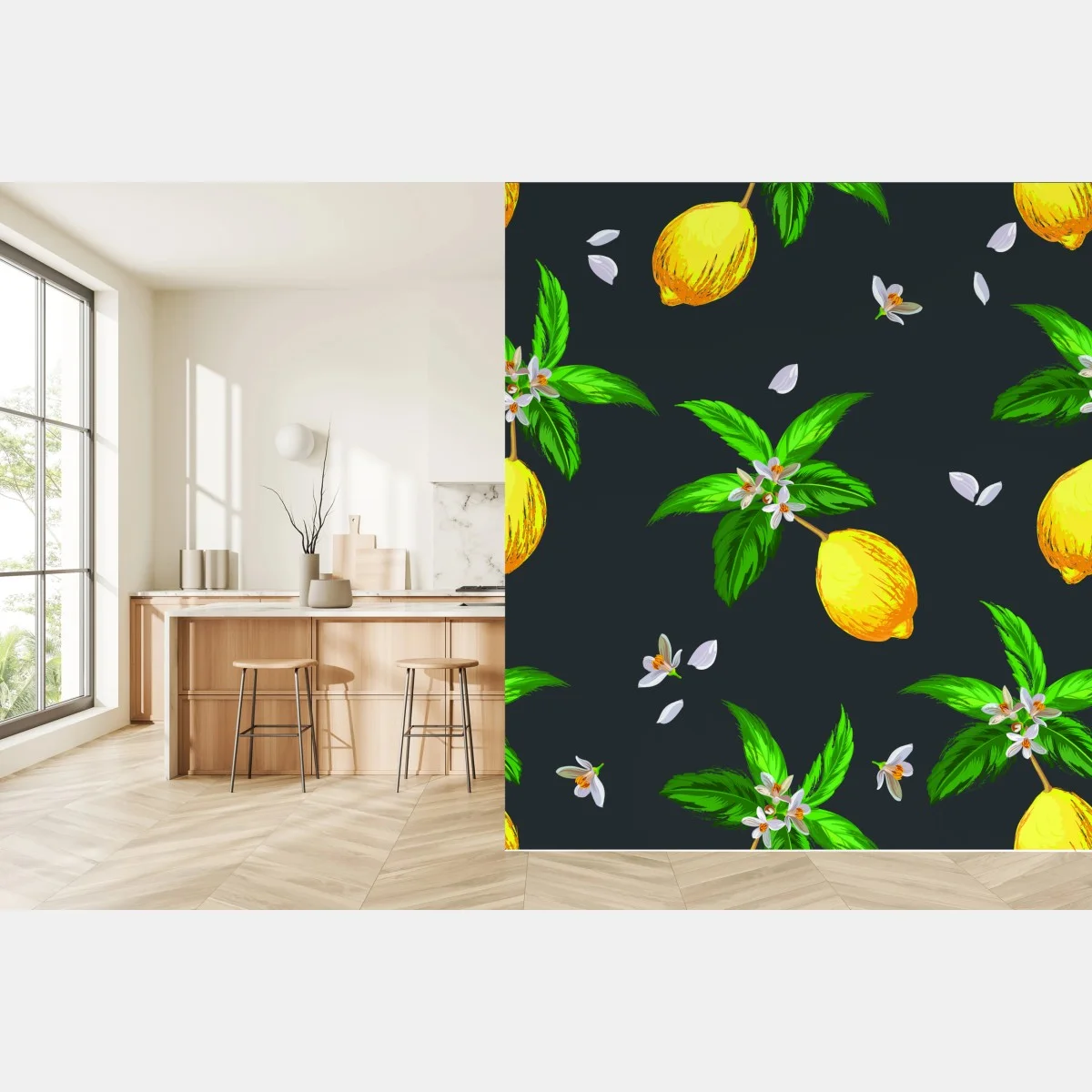 Papier peint motif citronné tropical sur fond sombre – Wallnifity® Papier peint motif citronné tropical sur fond sombre – Wallnifity®