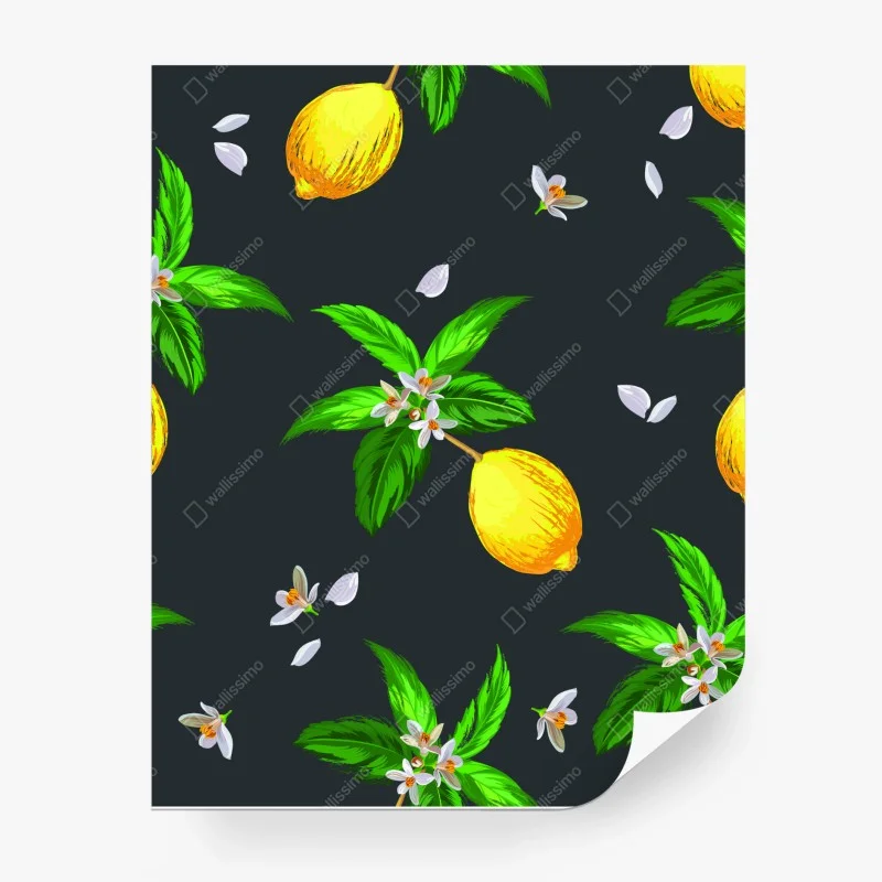 Papier peint motif citronné tropical sur fond sombre – Wallnifity® Papier peint motif citronné tropical sur fond sombre – Wallnifity®