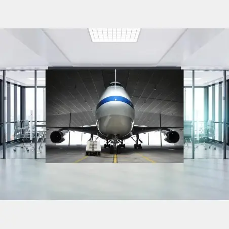 Papier peint face avant d'un gros-porteur dans un hangar – Wallnifity®