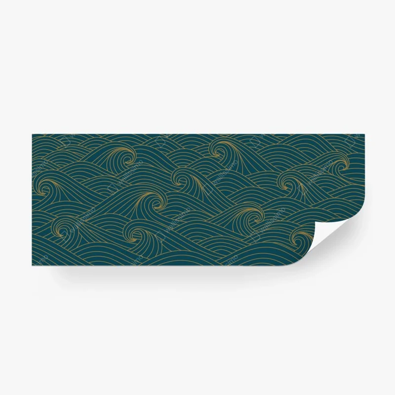 Papier peint motif de vagues dorées sur fond bleu canard – Wallnifity®