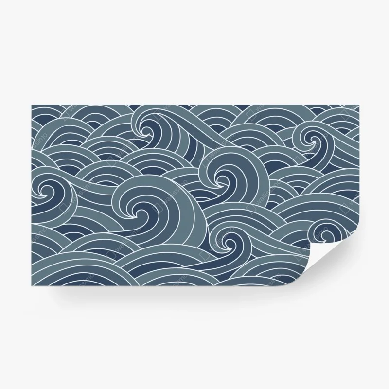 Papier peint vagues stylisées japonaises bleu-gris – Wallnifity® Papier peint vagues stylisées japonaises bleu-gris – Wallnifity®