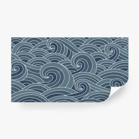Papier peint vagues stylisées japonaises bleu-gris – Wallnifity®