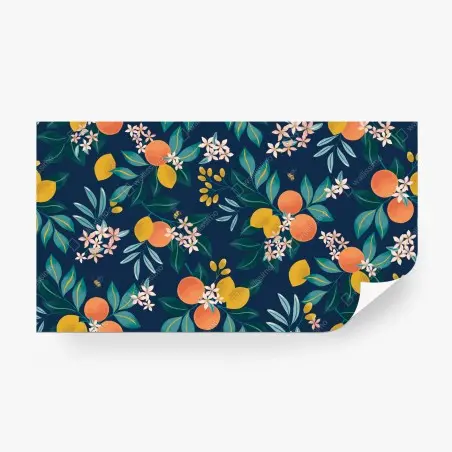Papier peint motif botanique d'agrumes sur fond bleu profond – Wallnifity®