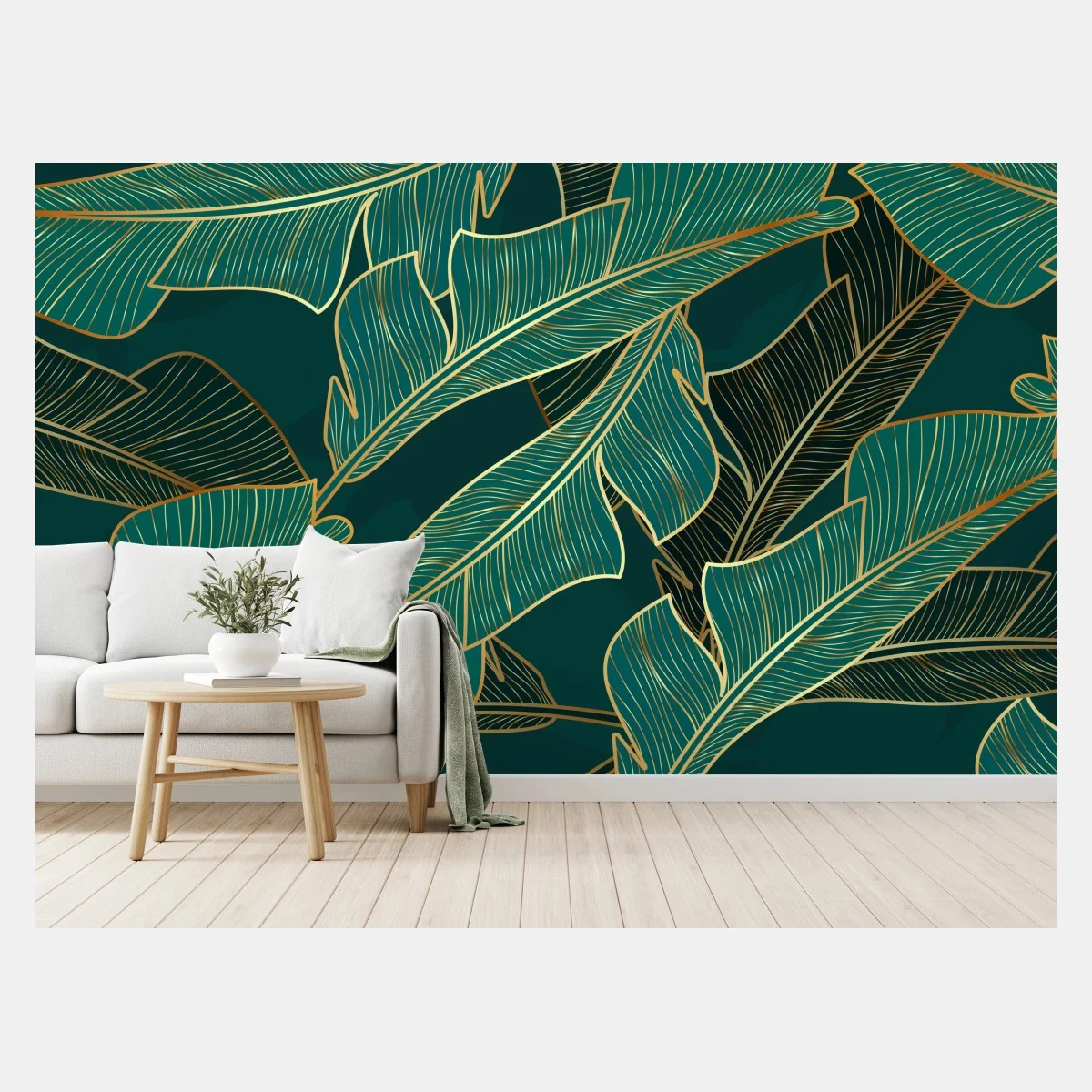 Papier peint éclat tropical doré sur fond émeraude – Wallnifity® Papier peint éclat tropical doré sur fond émeraude – Wallnifity®