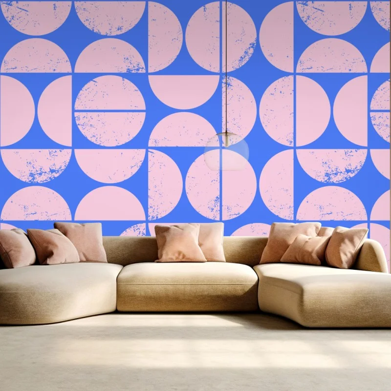 Papier peint motif géométrique rétro rose et bleu – Wallnifity®