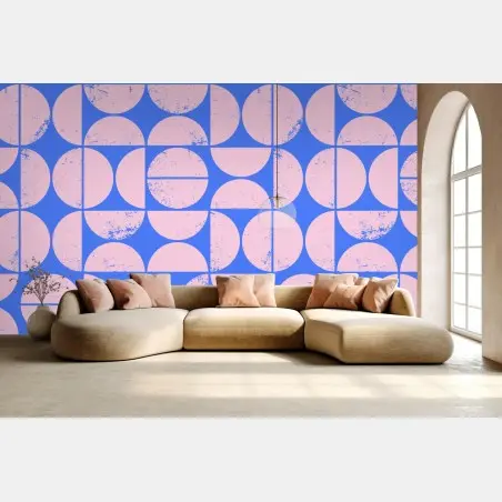 Papier peint motif géométrique rétro rose et bleu – Wallnifity®