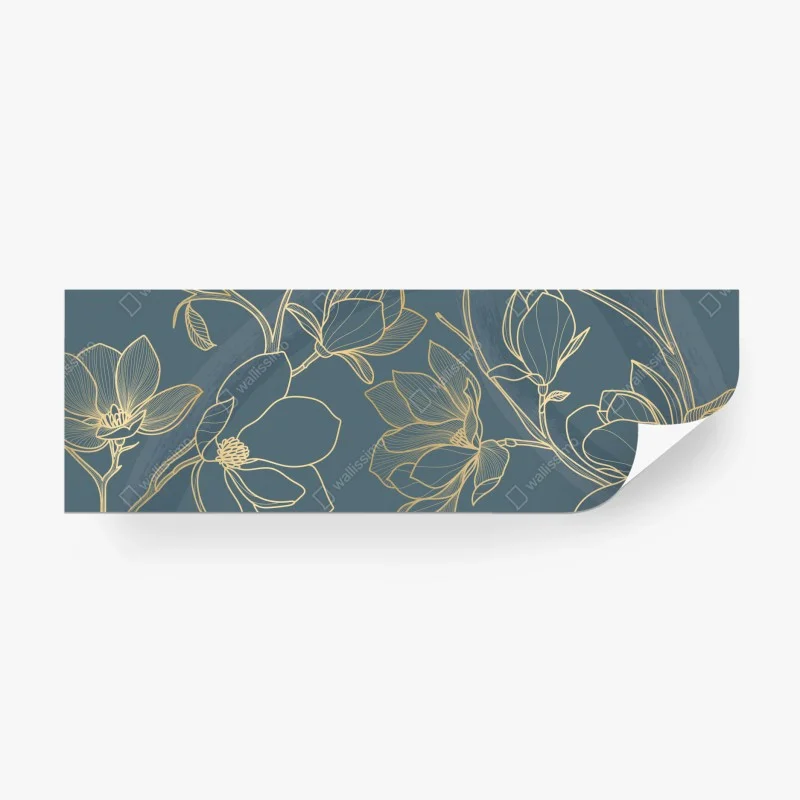 Papier peint motif floral doré sur fond bleu-gris – Wallnifity® Papier peint motif floral doré sur fond bleu-gris – Wallnifity®
