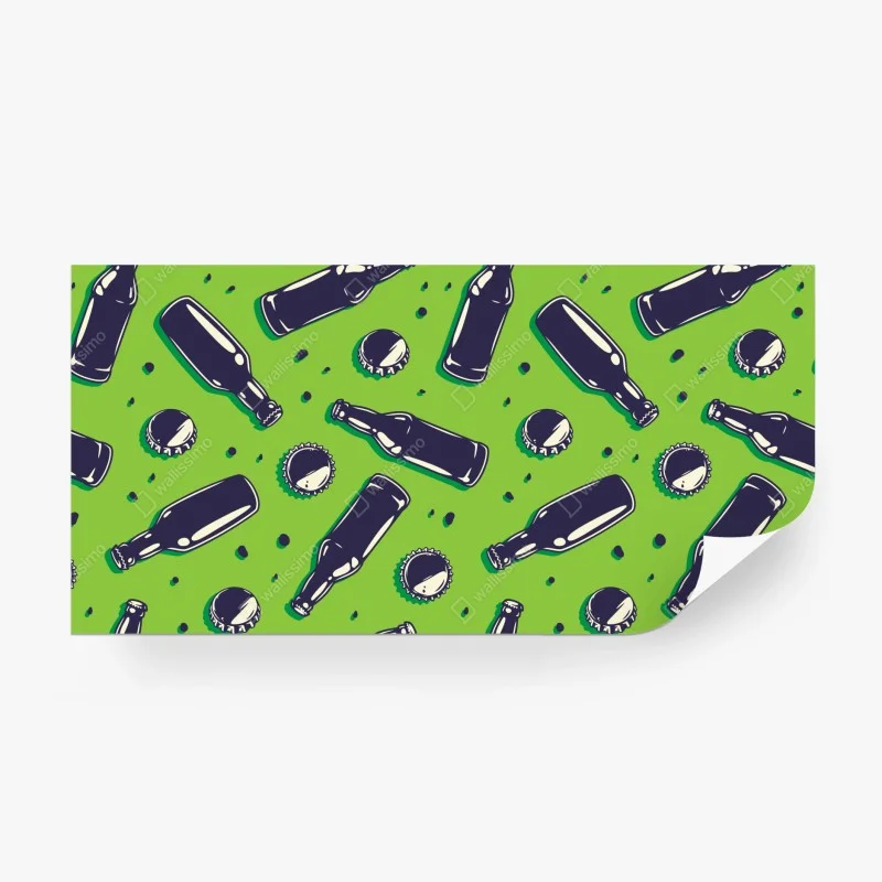 Papier peint motif bouteilles et capsules sur fond vert – Wallnifity® Papier peint motif bouteilles et capsules sur fond vert – Wallnifity®
