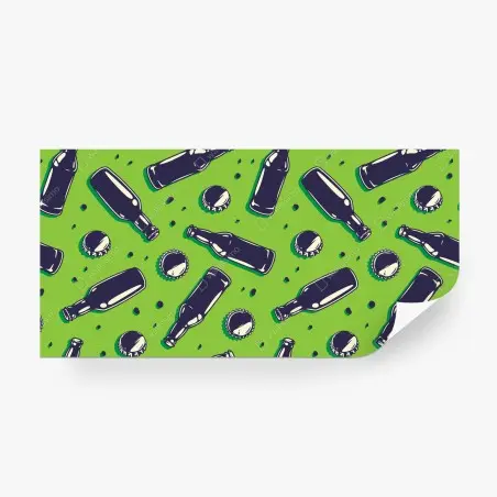 Papier peint motif bouteilles et capsules sur fond vert – Wallnifity®