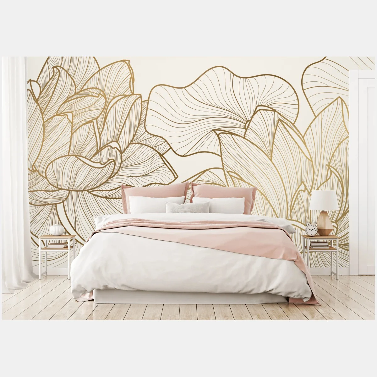 Papier peint fleurs de lotus dorées sur fond beige – Wallnifity® Papier peint fleurs de lotus dorées sur fond beige – Wallnifity®