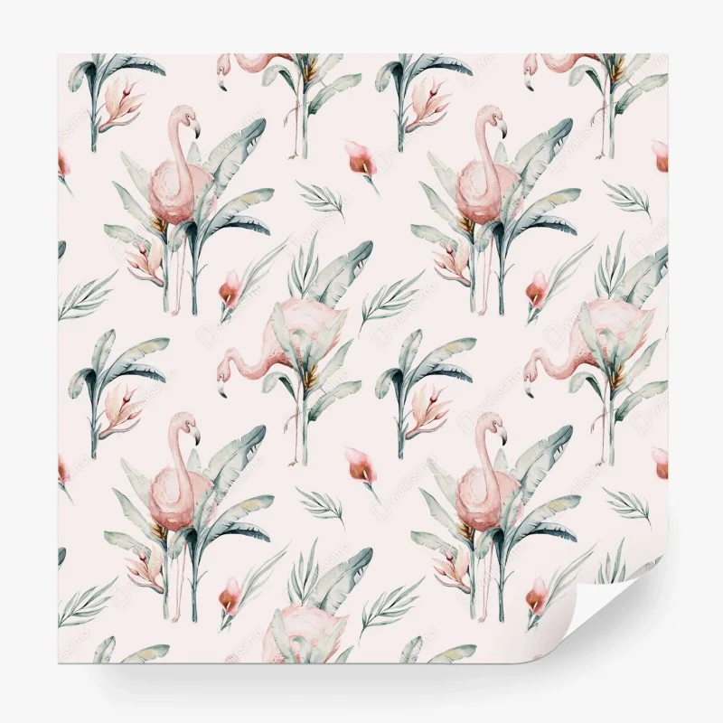 Papier peint motif tropical de flamants roses aquarelle – Wallnifity®