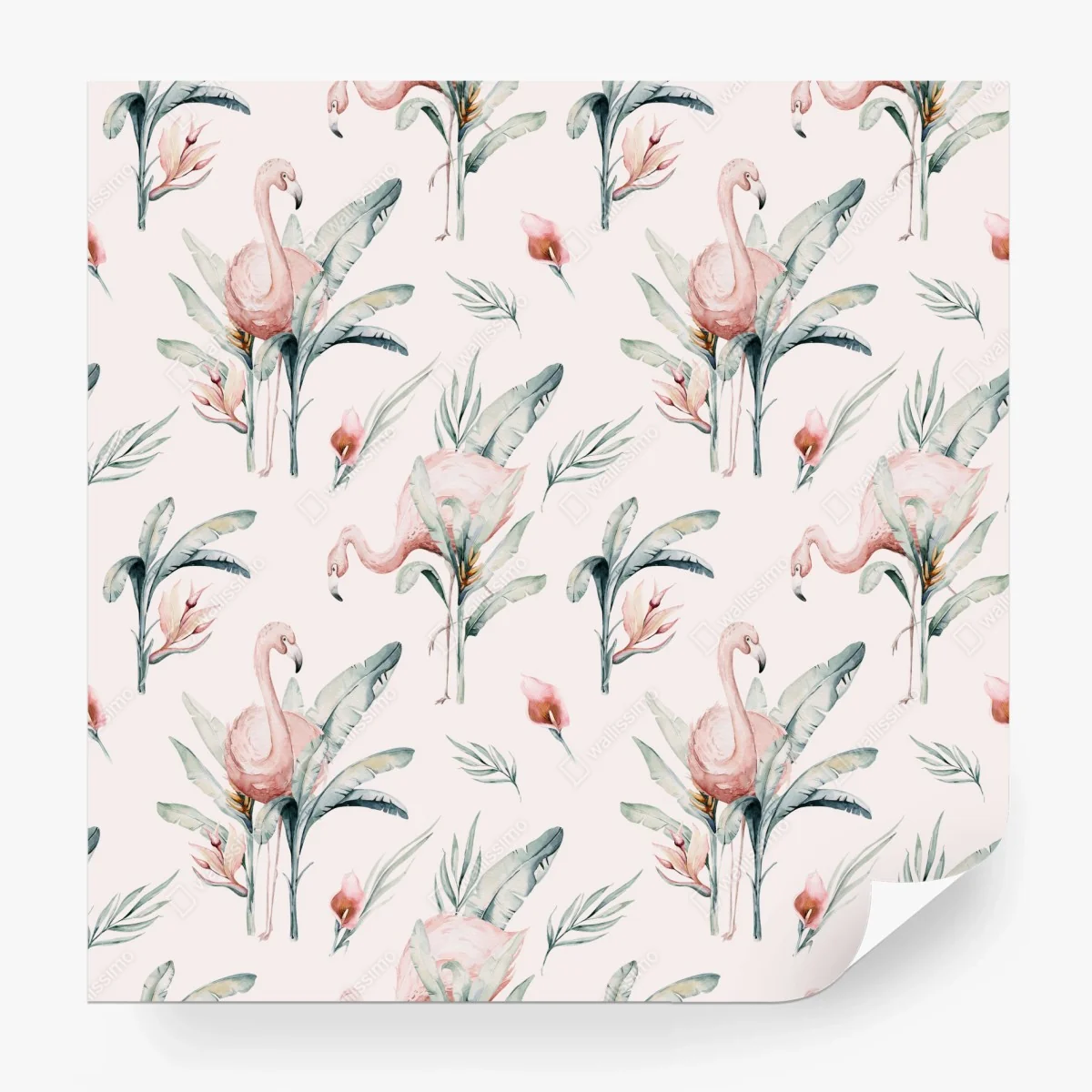 Papier peint motif tropical de flamants roses aquarelle – Wallnifity®