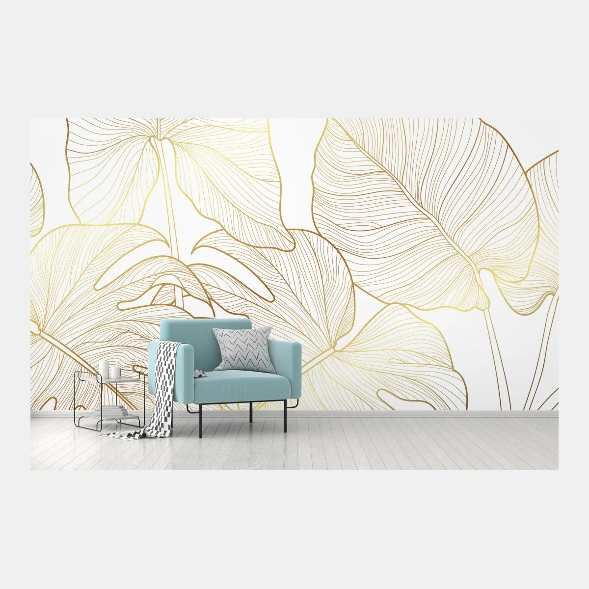 Papier peint feuilles tropicales dorées sur fond blanc – Wallnifity® Papier peint feuilles tropicales dorées sur fond blanc – Wallnifity®