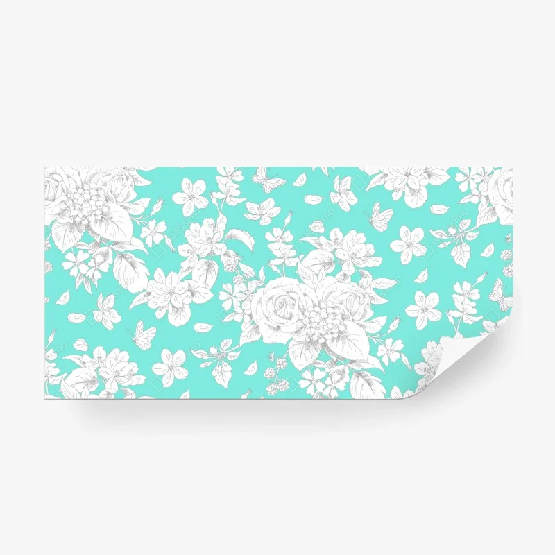 Papier peint motif floral délicat sur fond turquoise – Wallnifity® Papier peint motif floral délicat sur fond turquoise – Wallnifity®
