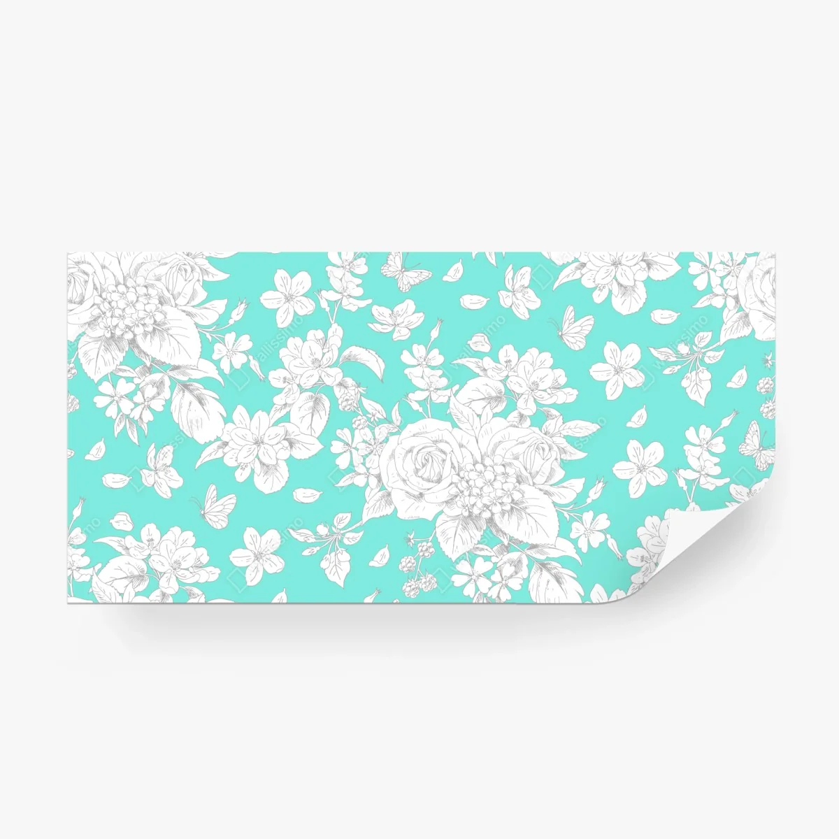 Papier peint motif floral délicat sur fond turquoise – Wallnifity® Papier peint motif floral délicat sur fond turquoise – Wallnifity®