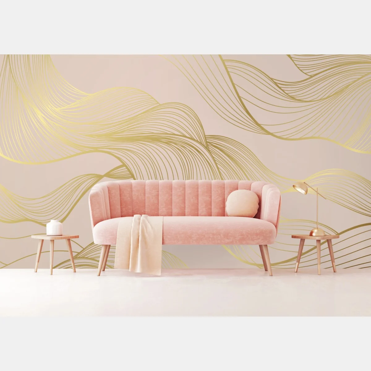 Papier peint vagues dorées sur fond beige poudré – Wallnifity® Papier peint vagues dorées sur fond beige poudré – Wallnifity®