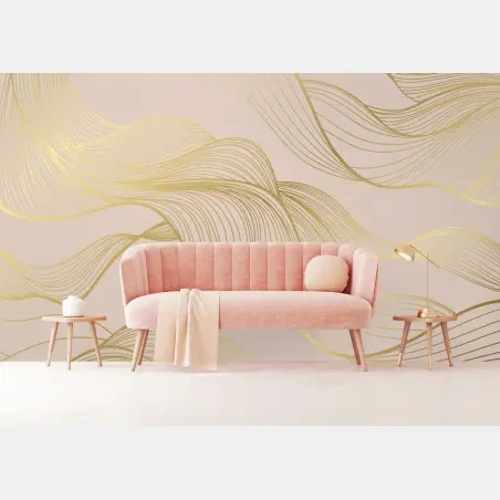 Papier peint vagues dorées sur fond beige poudré – Wallnifity®