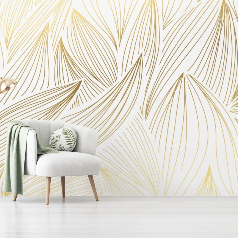 Papier peint motif floral doré minimaliste – Wallnifity®