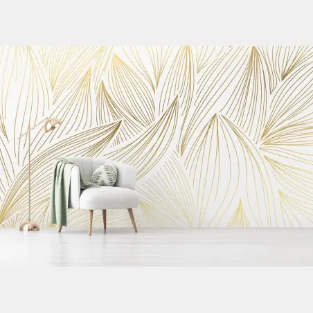 Papier peint motif floral doré minimaliste – Wallnifity®
