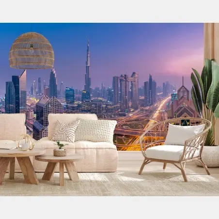 Papier peint panorama urbain de Dubaï au crépuscule – Wallnifity®