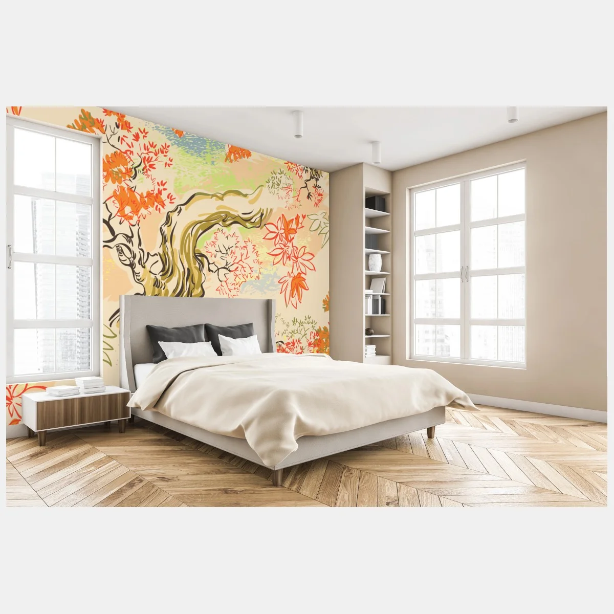 Papier peint paysage japonisant aux feuilles d'érable – Wallnifity® Papier peint paysage japonisant aux feuilles d'érable – Wallnifity®