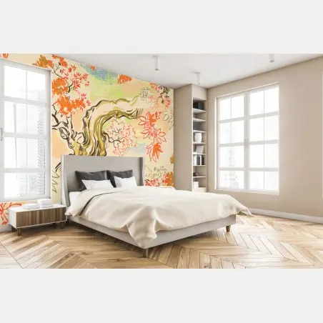 Papier peint paysage japonisant aux feuilles d'érable – Wallnifity®