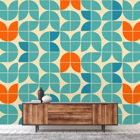 Papier peint motif géométrique rétro aux tulipes stylisées – Wallnifity®