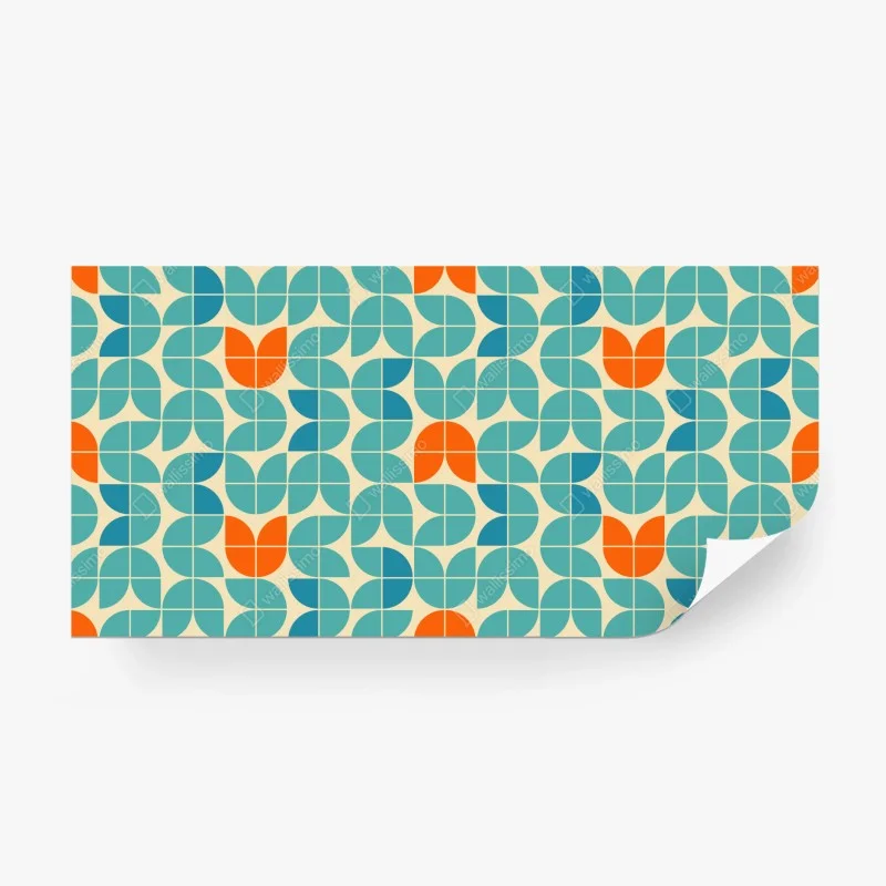 Papier peint motif géométrique rétro aux tulipes stylisées – Wallnifity® Papier peint motif géométrique rétro aux tulipes stylisées – Wallnifity®