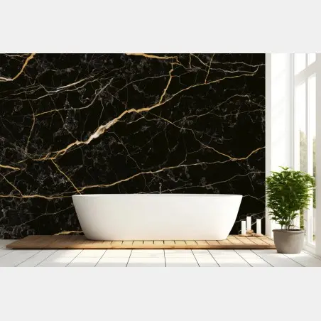 Papier peint marbre noir aux veines dorées – Wallnifity®