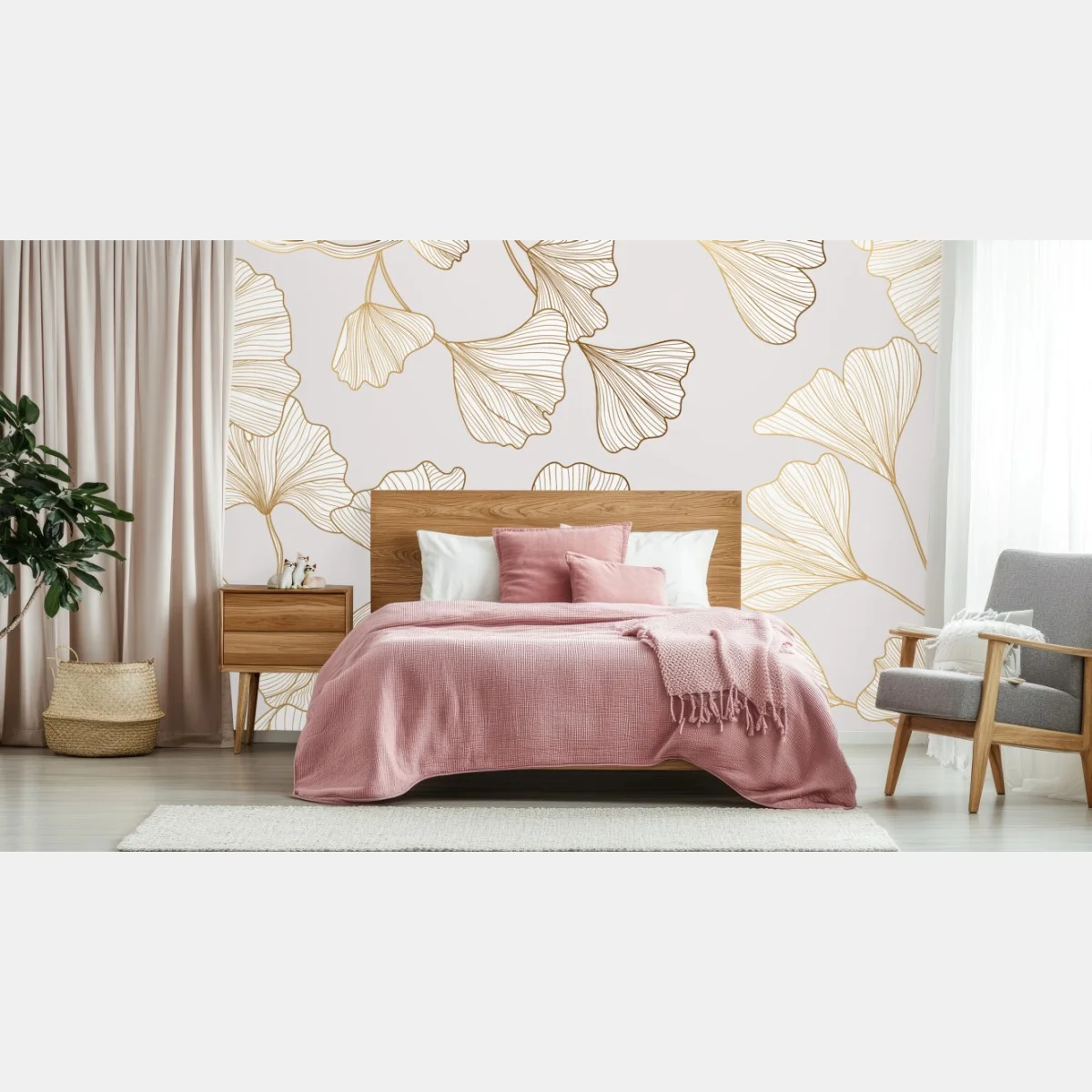 Papier peint motif de ginkgo doré élégant – Wallnifity® Papier peint motif de ginkgo doré élégant – Wallnifity®