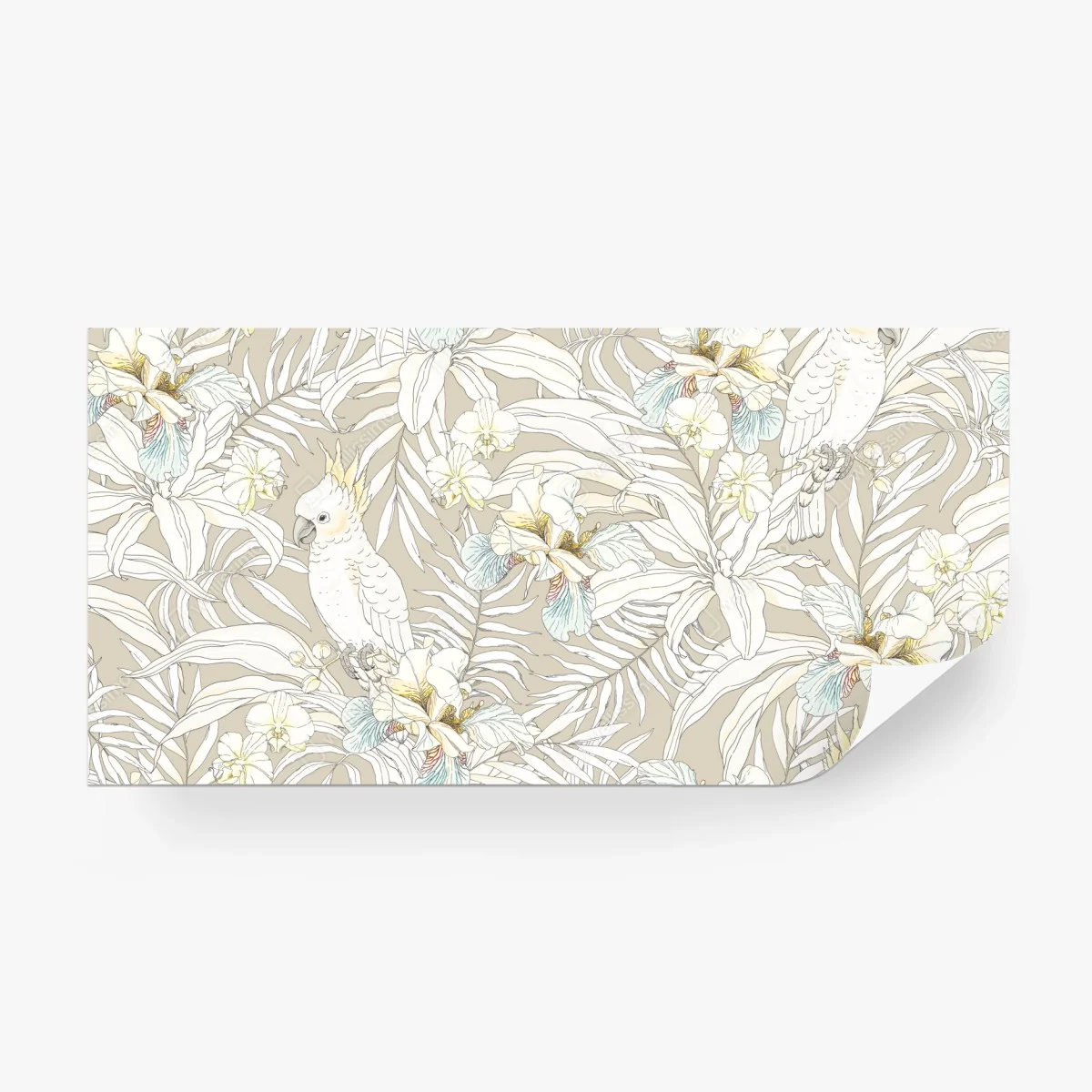 Papier peint décor tropical aux cacatoès et orchidées sur fond beige – Wallnifity® Papier peint décor tropical aux cacatoès et orchidées sur fond beige – Wallnifity®