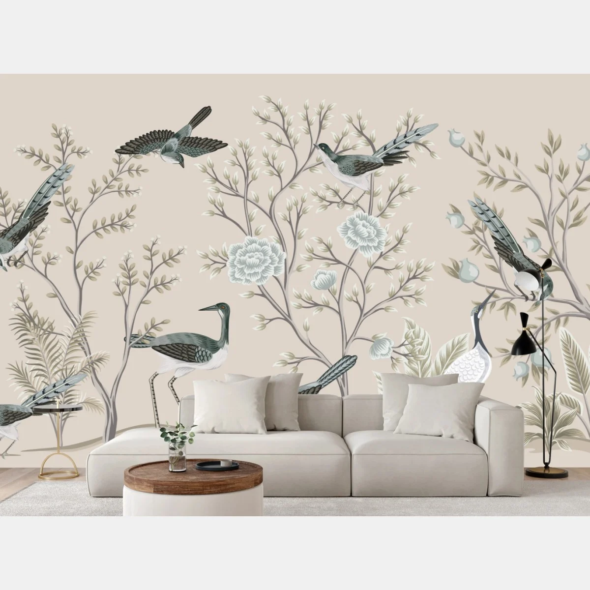 Papier peint jardin d'oiseaux et feuillages aux tons pastel – Wallnifity® Papier peint jardin d'oiseaux et feuillages aux tons pastel – Wallnifity®