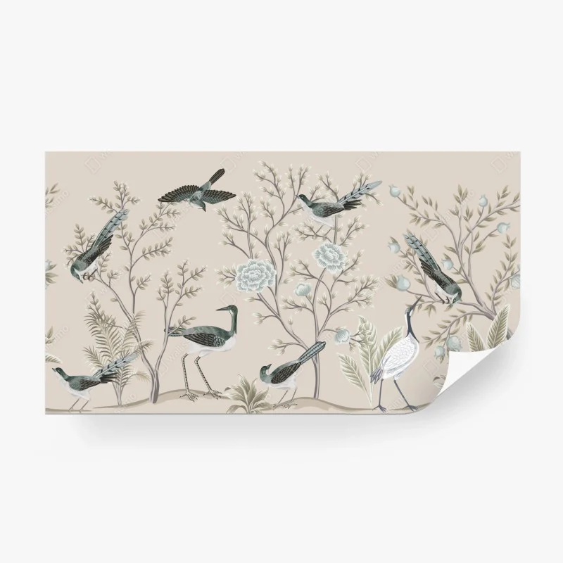 Papier peint jardin d'oiseaux et feuillages aux tons pastel – Wallnifity® Papier peint jardin d'oiseaux et feuillages aux tons pastel – Wallnifity®
