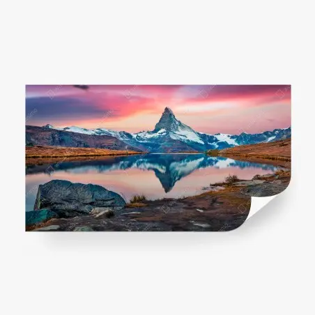 Papier peint lever matinal sur le lac Stellisee et le Cervin – Wallnifity®