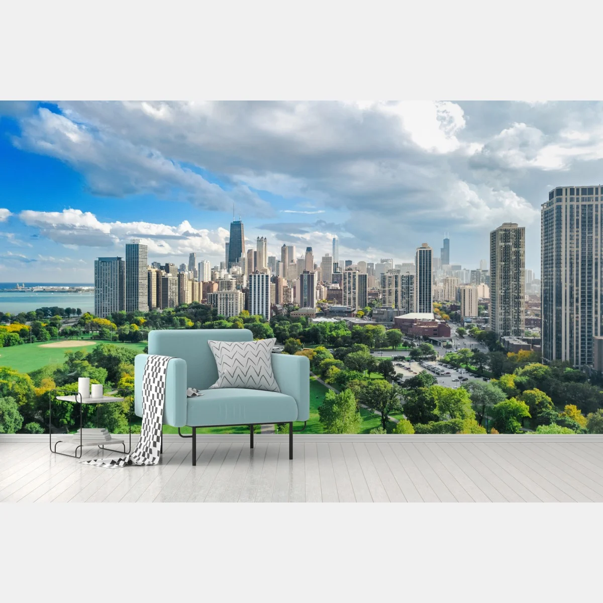 Papier peint panorama urbain de Chicago au bord du lac – Wallnifity® Papier peint panorama urbain de Chicago au bord du lac – Wallnifity®