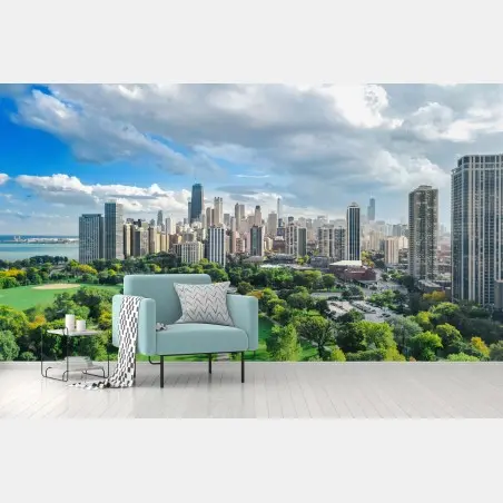 Papier peint panorama urbain de Chicago au bord du lac – Wallnifity®