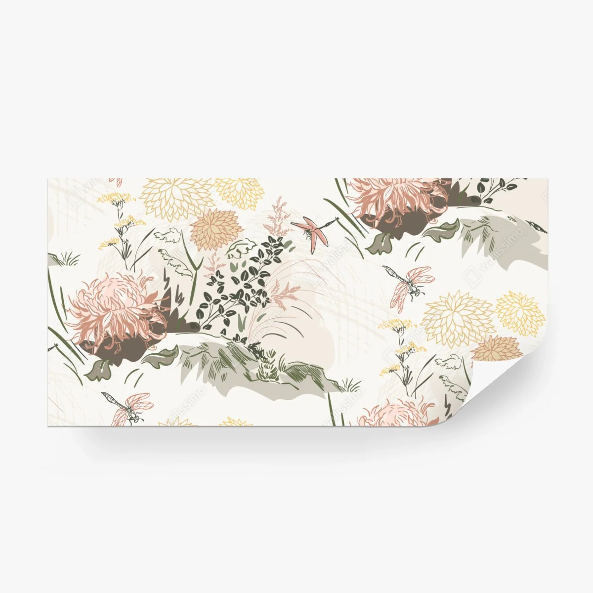 Papier peint motif floral délicat aux libellules – Wallnifity®