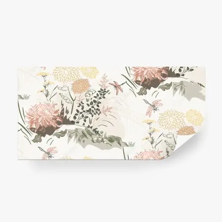 Papier peint motif floral délicat aux libellules – Wallnifity®