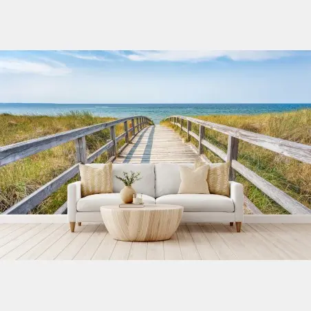 Papier peint passerelle en bois vers l'océan – Wallnifity®