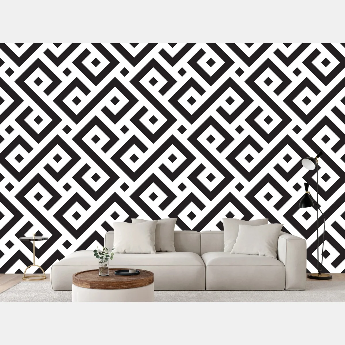 Papier peint motif méandre géométrique noir et blanc pour décoration murale – Wallnifity® Papier peint motif méandre géométrique noir et blanc pour décoration murale – Wallnifity®