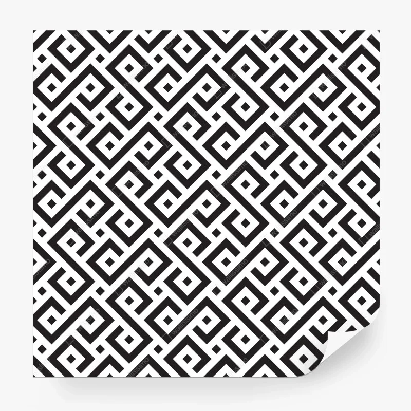 Papier peint motif méandre géométrique noir et blanc pour décoration murale – Wallnifity® Papier peint motif méandre géométrique noir et blanc pour décoration murale – Wallnifity®