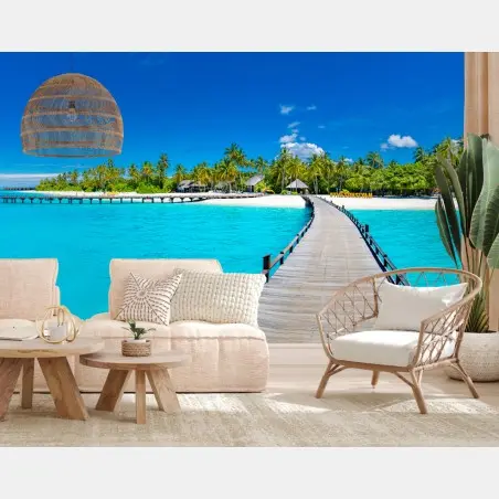 Papier peint ponton vers l'île paradisiaque – Wallnifity®