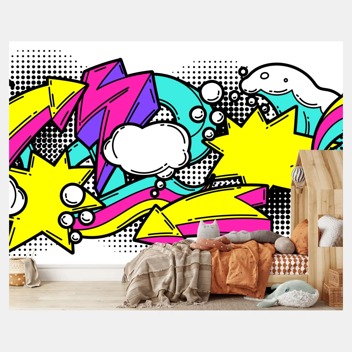 Papier peint motif pop art coloré avec flèches et étoiles – Wallnifity® Papier peint motif pop art coloré avec flèches et étoiles – Wallnifity®
