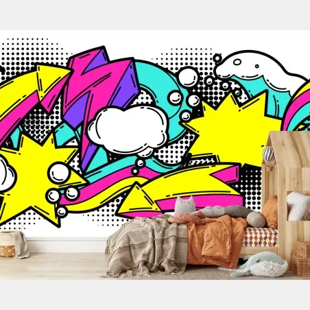 Papier peint motif pop art coloré avec flèches et étoiles – Wallnifity®