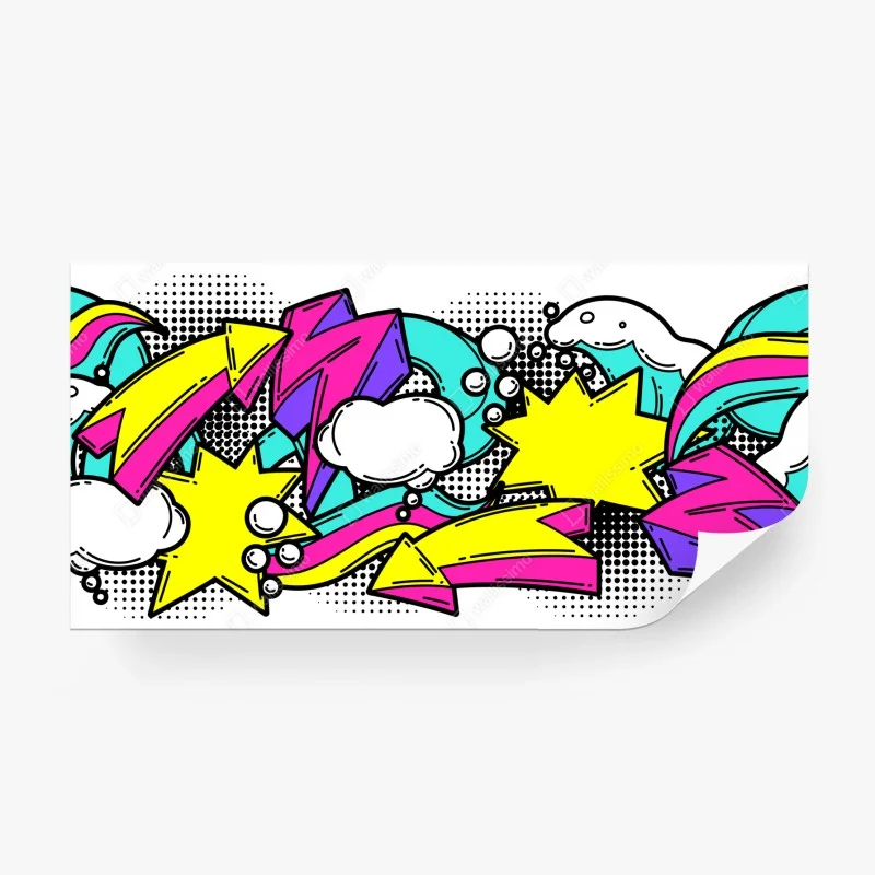 Papier peint motif pop art coloré avec flèches et étoiles – Wallnifity® Papier peint motif pop art coloré avec flèches et étoiles – Wallnifity®