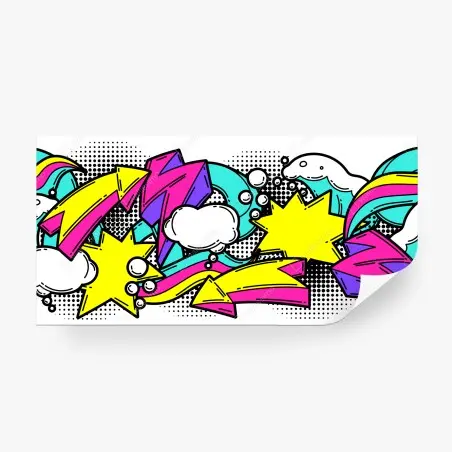 Papier peint motif pop art coloré avec flèches et étoiles – Wallnifity®