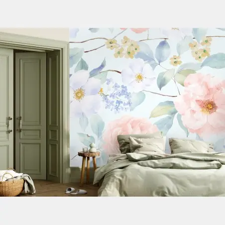 Papier peint motif floral pastel en aquarelle pour décoration – Wallnifity®