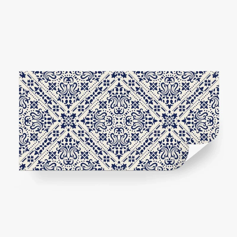Papier peint motif damassé bleu marine sur fond crème – Wallnifity® Papier peint motif damassé bleu marine sur fond crème – Wallnifity®
